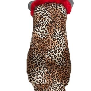 Leopard Print Strapless Dress with Red Accent